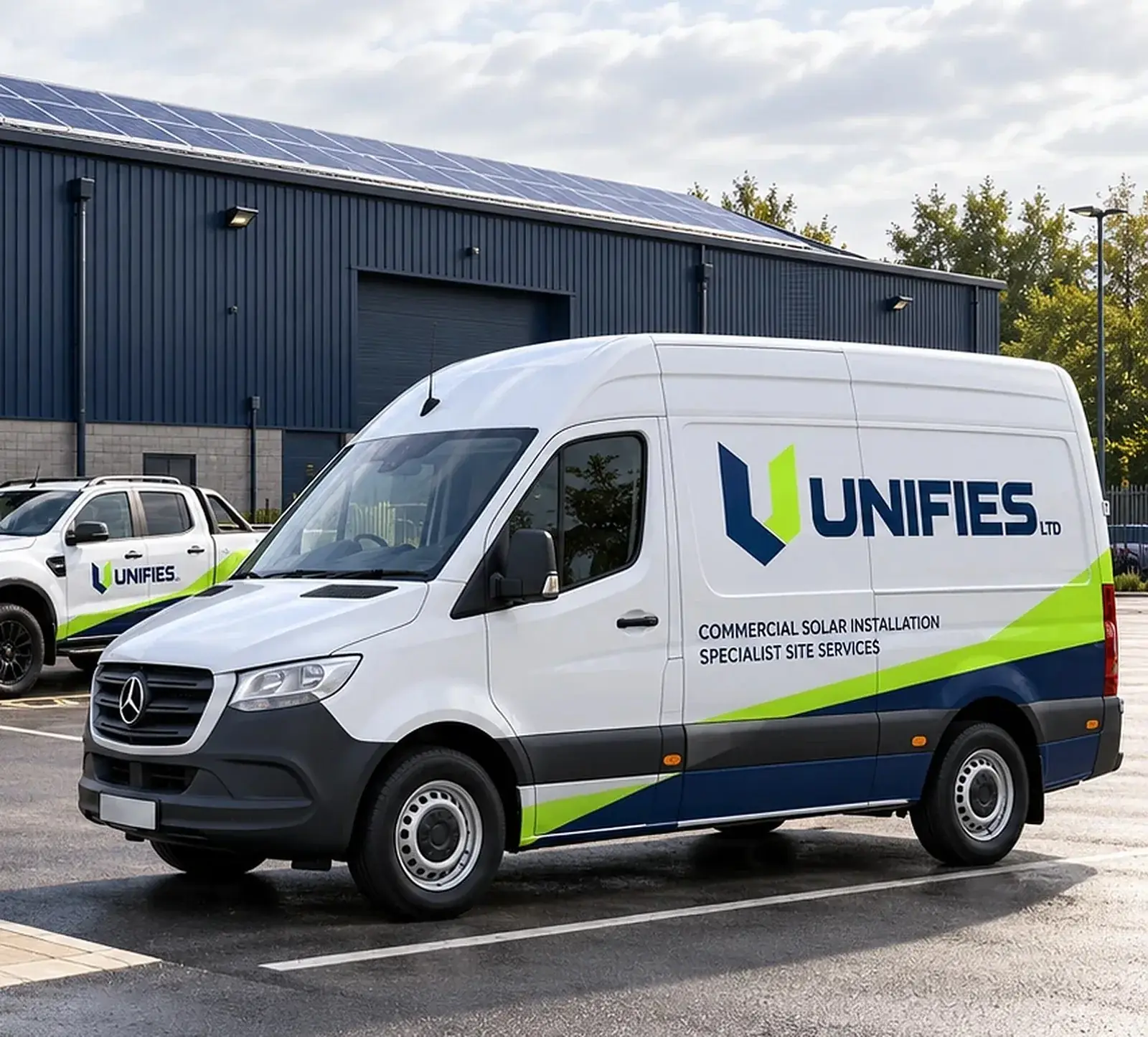 Unifies van outside the Unifies unit