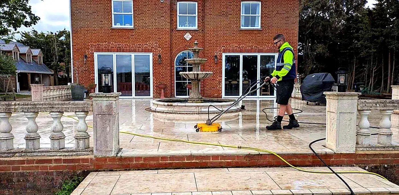 Pressure washing a terrace