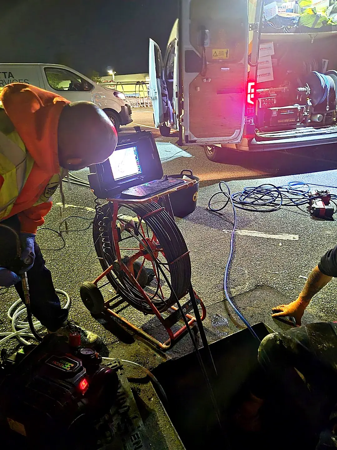 CCTV drain survey at night