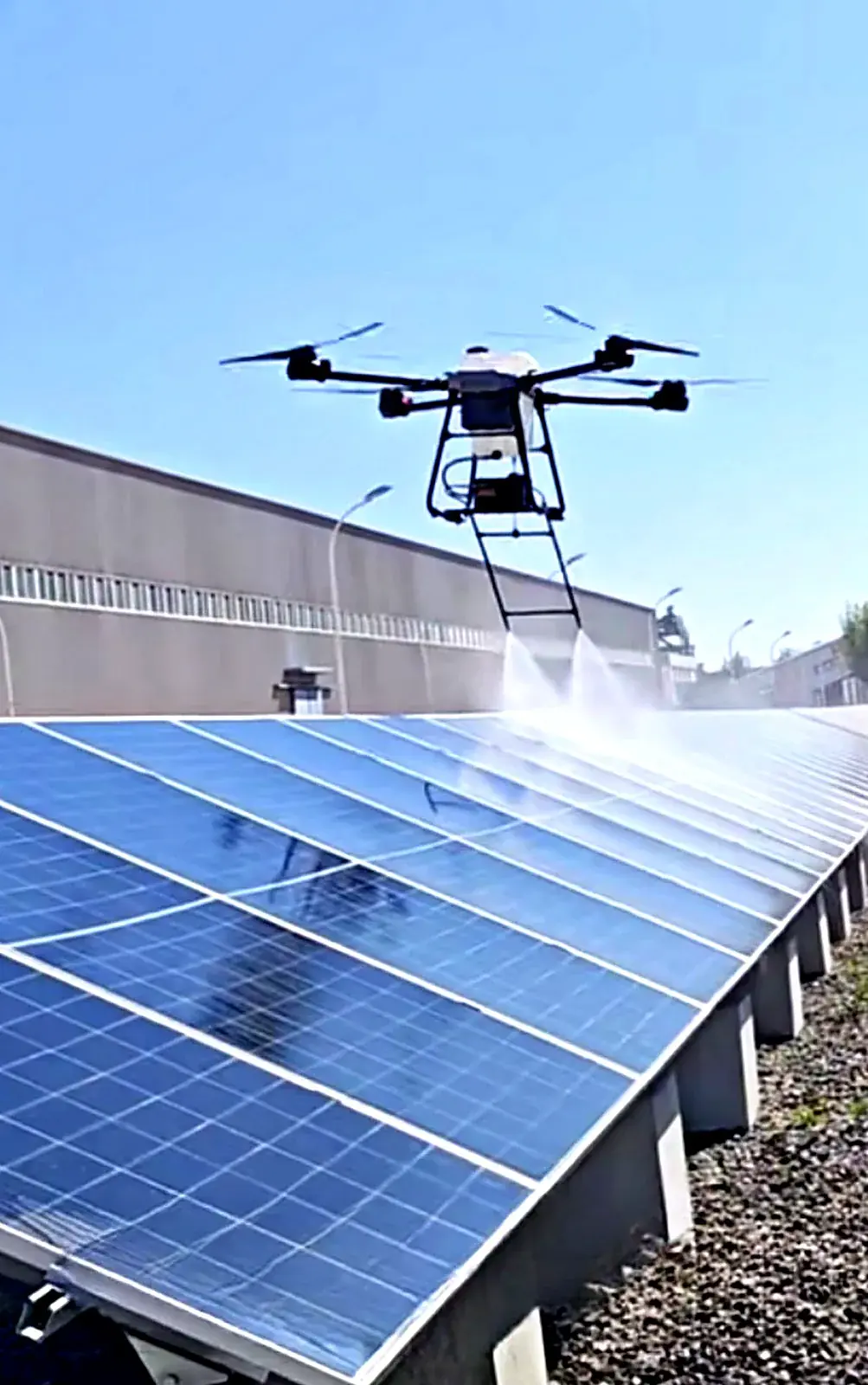 Drone cleaning solar panels